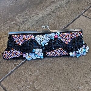 Vintage AD Originals Beaded Sequin Boho Fairycore Floral Evening Clutch